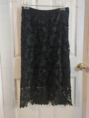 Lafayette 148 New York Womens Midi Lace Overlay Pencil Skirt Black Size Small